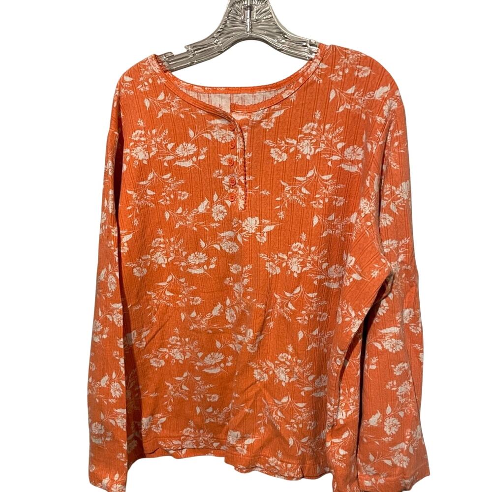 Blair woman’s long sleeve orange print Henley Tee  size 2X